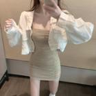Cropped Shirt Jacket / Spaghetti Strap Mini Bodycon Dress