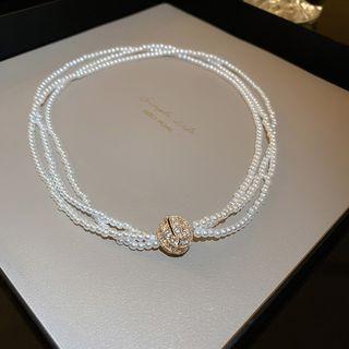 Rhinestone Faux Pearl Pendant Layered Necklace Necklace - Faux Pearl - White - One Size