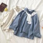 Color-block Lace-up Long-sleeve Top