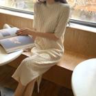 Elbow-sleeve Long Cable-knit Dress