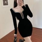 Deep Square-neck Velvet Mini Dress