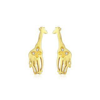 Sterling Silver Plated Gold Simple Cute Giraffe Stud Earrings With Cubic Zirconia Golden - One Size
