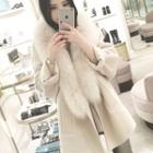 Furry Collar Plain Woolen Coat