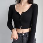Plain U-neck Long-sleeve Knit Top