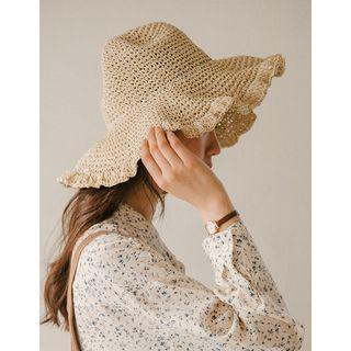 Frill-edge Woven Sun Hat