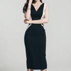 Color Block V-neck Midi Sheath Dress