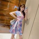 Short-sleeve Gradient Mini Wrap Dress