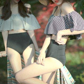 Ruffle Trim Plaid Tankini