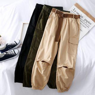 Cutout Jogger Pants With Belt