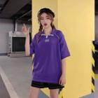 Half Zip Short-sleeve Printed T-shirt
