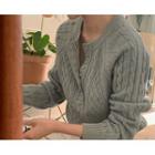 [dearest] Raglan-sleeve Cable-knit Henley (gray) One Size
