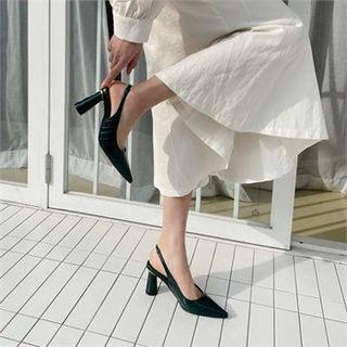Pointy-toe Croc-grain Slingback Pumps