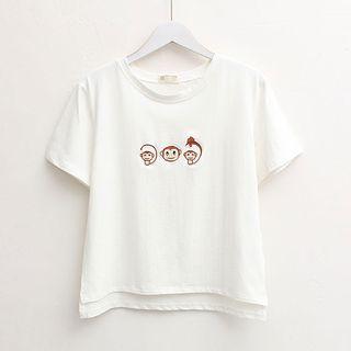 Monkey Embroidered Short-sleeve T-shirt