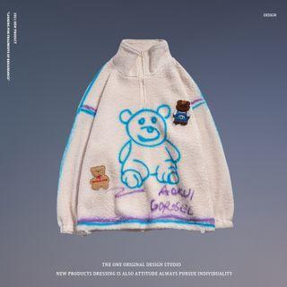 Graphic Print Half-zip Fleece Sweatshirt