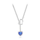 Simple Sweet 316l Stainless Steel Heart Necklace With Blue Cubic Zircon Silver - One Size