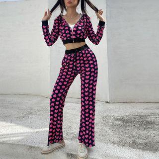 Heart Print Zipped Jacket / Pants / Set