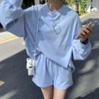 Set: Puff-sleeve Sweatshirt + Sweatshorts