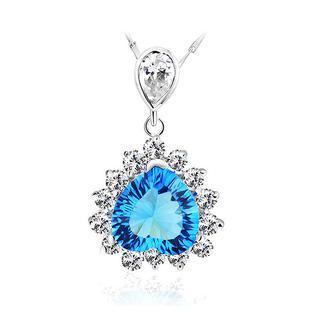 White Gold Plated 925 Sterling Silver Heart-shaped Pendant With Blue Cubic Zirconia And 45cm Necklace