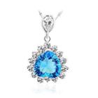 White Gold Plated 925 Sterling Silver Heart-shaped Pendant With Blue Cubic Zirconia And 45cm Necklace