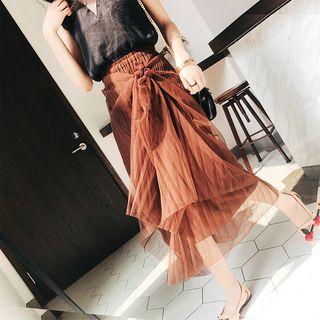 Lace-up Pleated Maxi Skirt