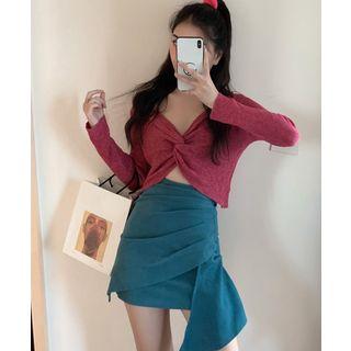 Knotted Crop Top / Asymmetric Mini Skirt