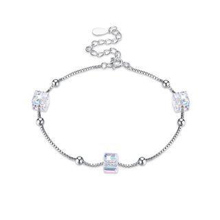 925 Sterling Silver Simple Square Bracelet With Austrian Element Crystal Silver - One Size