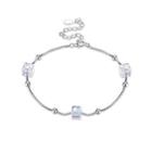 925 Sterling Silver Simple Square Bracelet With Austrian Element Crystal Silver - One Size
