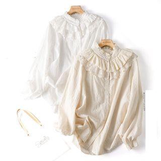Puff-sleeve Ruffle Collar Lace Blouse