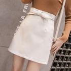 Plain Ribbon Lace-up High-waist A-line Skirt