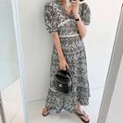 V-neck Eyelet-lace Maxi Tiered Dress