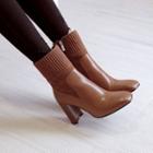 Genuine-leather Chunky-heel Paneled Short Boots