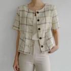 Short-sleeve Round-neck Checked Jacket