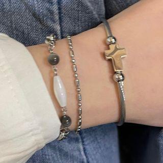 Set Of 2: Bracelet 2468a - B - Bracelet & Cross - White - One Size