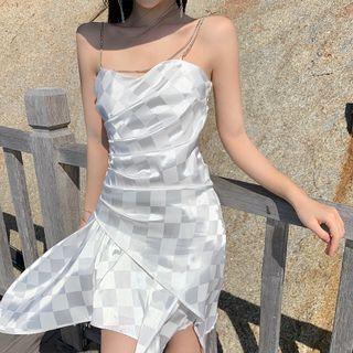 Spaghetti Strap Checkerboard Mini Dress