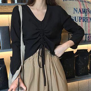 Long-sleeve Drawstring T-shirt / Wide Leg Pants