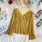 V-neck Bell-sleeve Velvet Blouse