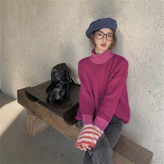 Mock-neck Color-block Striped Sweater