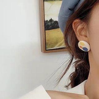 Printed Disc Earring 1 Pair - S925 Silver Needle - Orange & Yellow & Blue Circle - White - One Size