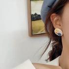 Printed Disc Earring 1 Pair - S925 Silver Needle - Orange & Yellow & Blue Circle - White - One Size