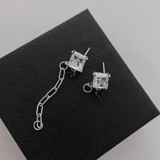 Rhinestone Asymmetrical Drop Earring 1 Pair - Stud Earring - Silver - One Size