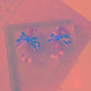 Plaid Bow Faux Pearl Drop Earring