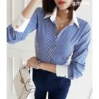 Contrast-collar Striped Slim-fit Shirt