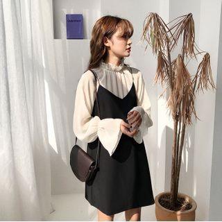 Long-sleeve Blouse / Spaghetti Strap Mini A-line Dress