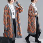 Patterned Open-front Midi Cardigan Tangerine - One Size