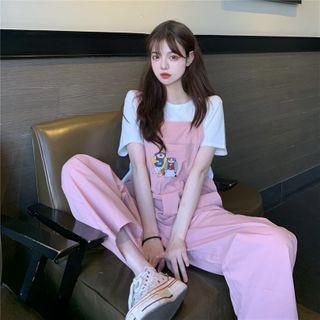 Short-sleeve T-shirt / Embroidered Wide-leg Jumper Pants