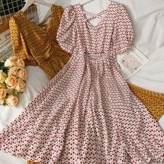 Cherry-print Cutout Midi Dress In 5 Colors