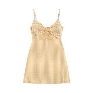 Spaghetti Strap Gingham Bow Accent Mini A-line Dress