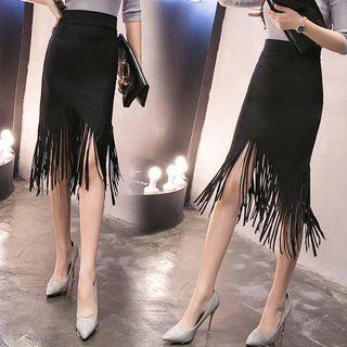 Fringe-hem Slim Skirt