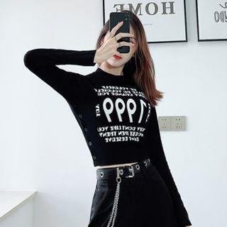 Long-sleeve Numbering Cropped T-shirt