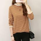 Crochet Trim Striped Long-sleeve T-shirt